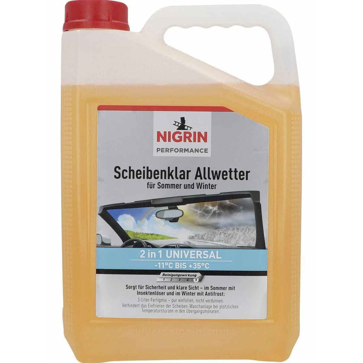 Nigrin Performance Scheibenreiniger Allwetter, 2 in 1, Frostschutz & Insektenlöser