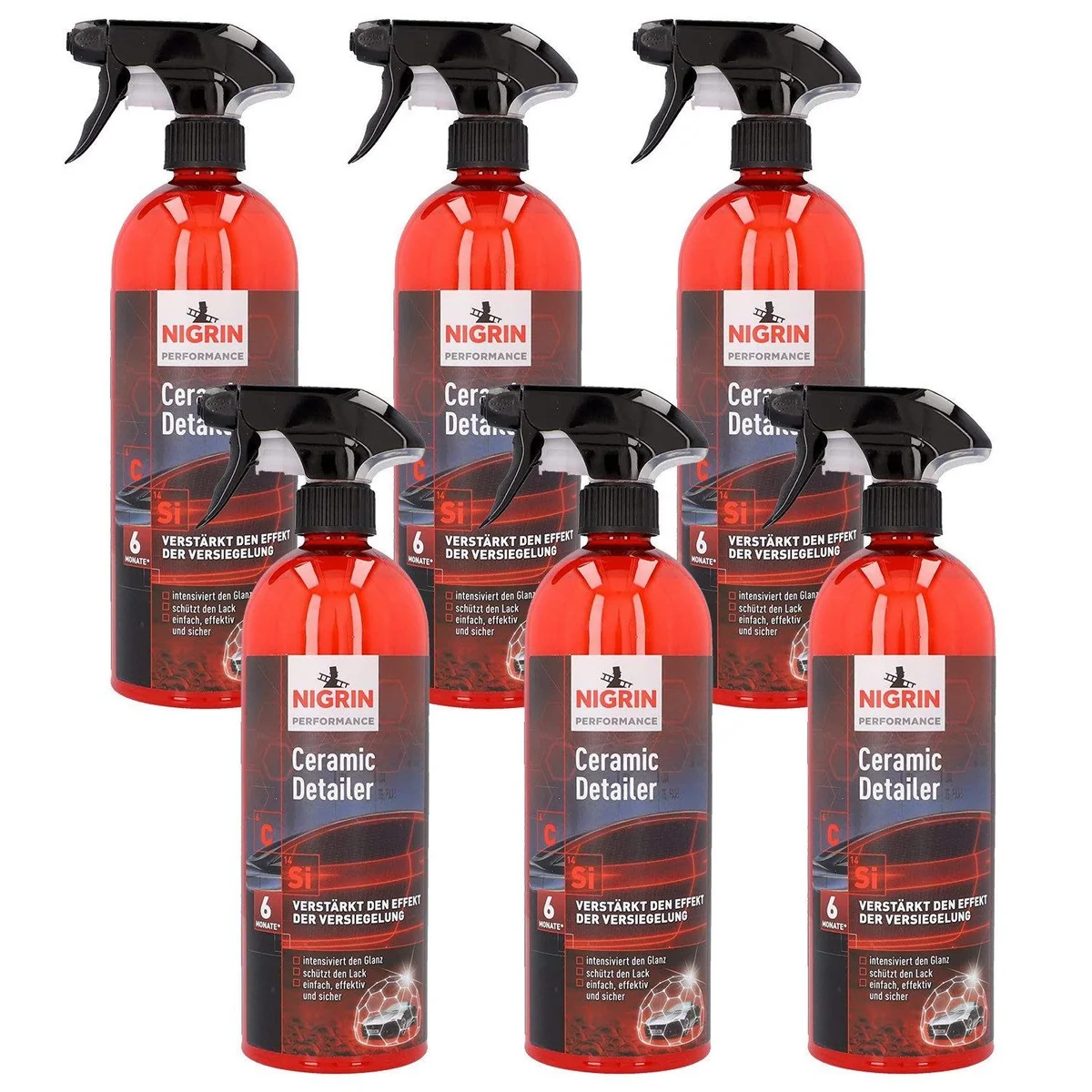 Nigrin Performance Ceramic Detailer, 6x750ml, effektiver Lackschutz und Glanzsteigerer