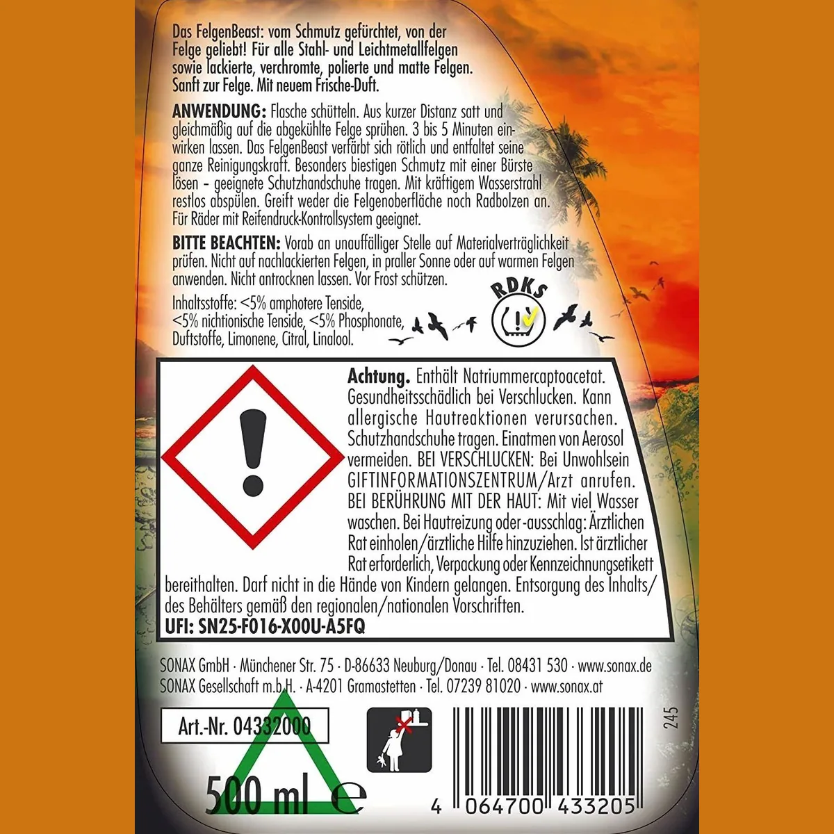 Sonax Felgenreiniger FelgenBeast Sonderedition, materialschonend, rötlicher Wirkindikator, für alle Felgenarten 5