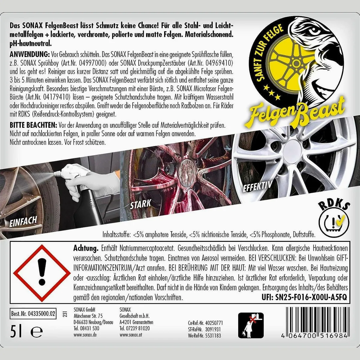 Sonax Felgenreiniger FelgenBeast 5 L, starke Reinigungsleistung, materialschonend, für alle Felgenarten 2