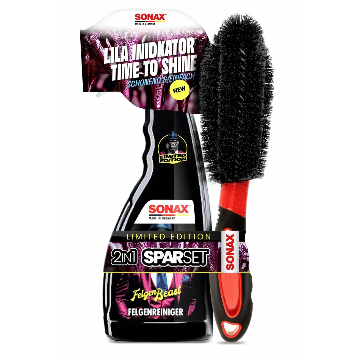 Sonax FelgenBeast 500 ml Set, effektiver Felgenreiniger mit Felgenbürste