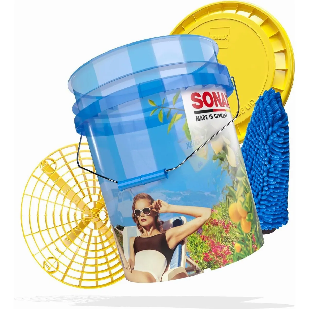 Sonax Wascheimer Capri Eimer Set, 19 Liter, robust, mit Schmutzsieb