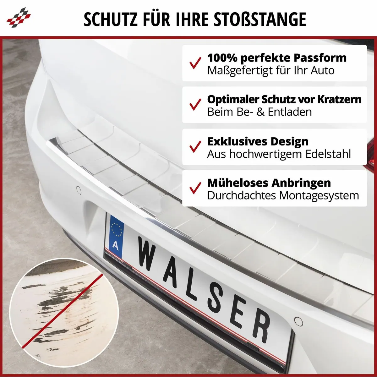 Walser Ladekantenschutz, Edelstahl, präzise Passform für SEAT LEON (KL1, KLG) — optimaler Schutz, einfache Montage, stilvolles Design 2