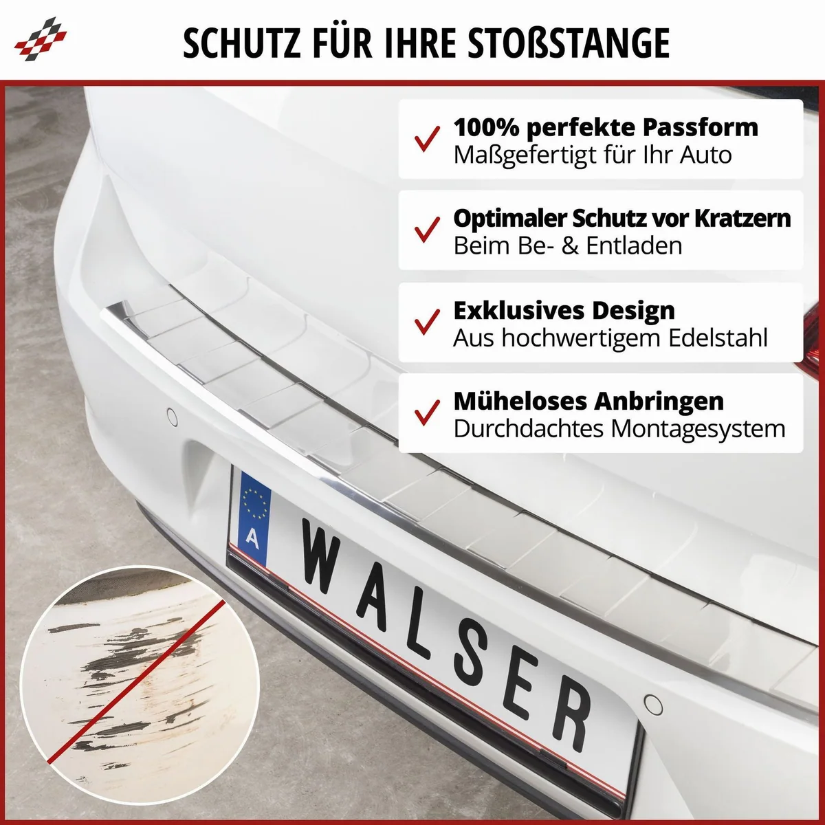 Walser Ladekantenschutz, Edelstahl, präzise Passform für VW Golf Sportsvan VII 2