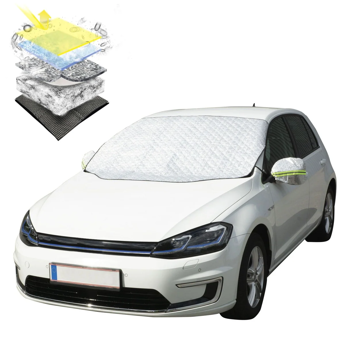 Walser Autosonnenschutz Thermoscheibenschutz, 4-lagiges Verbundmaterial, mit Seitenspiegelabdeckungen