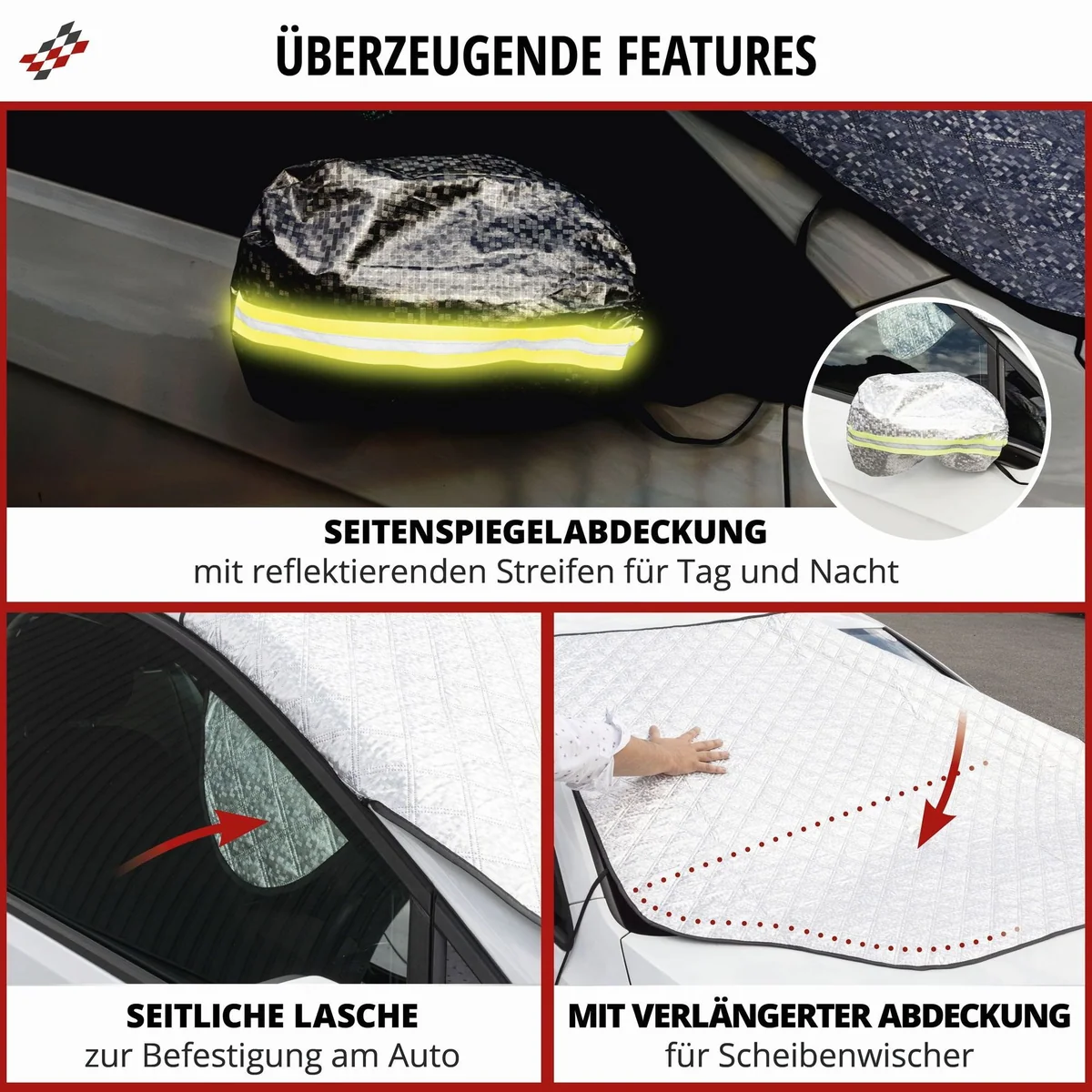 Walser Autosonnenschutz Thermoscheibenschutz, 4-lagiges Verbundmaterial, mit Seitenspiegelabdeckungen 3