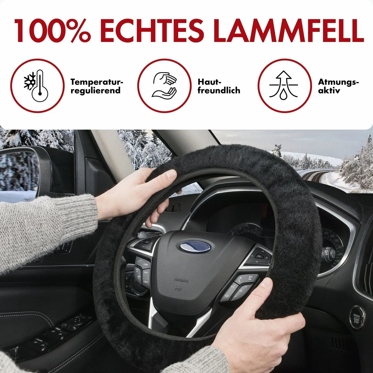 Walser Autositzbezug Lenkradbezug Lammfell, elegantes Design, angenehme Haptik, sicherer Grip 2