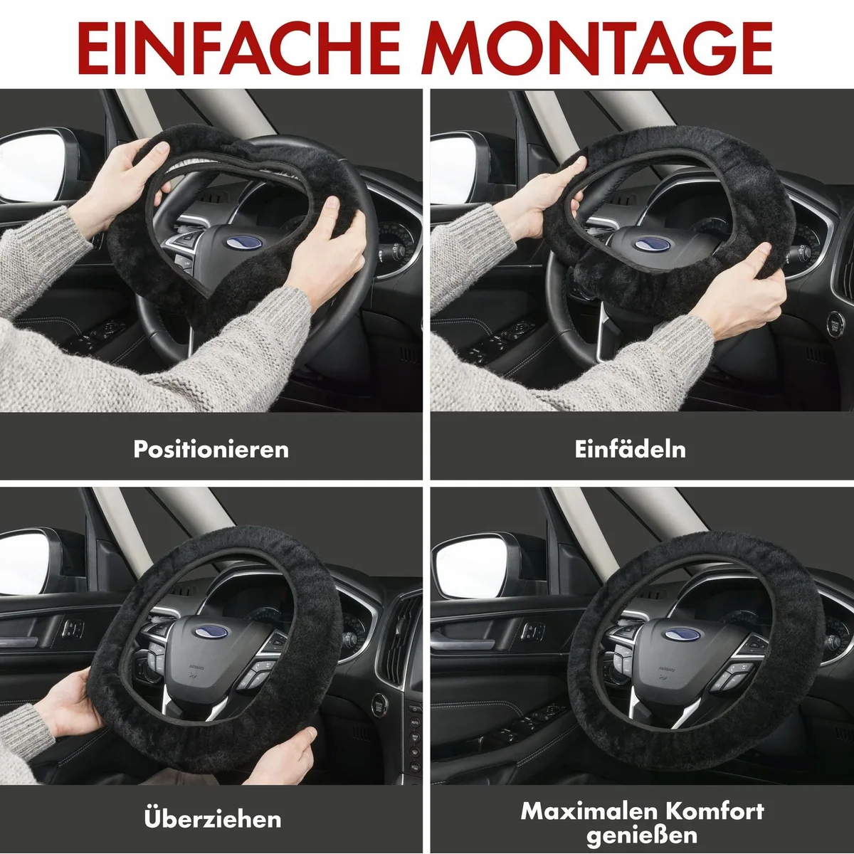 Walser Autositzbezug Lenkradbezug Lammfell, elegantes Design, angenehme Haptik, sicherer Grip 3