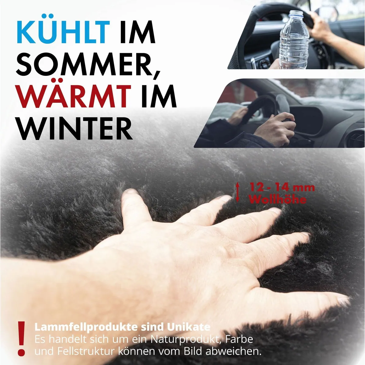 Walser Autositzbezug Lenkradbezug Lammfell, elegantes Design, angenehme Haptik, sicherer Grip 5